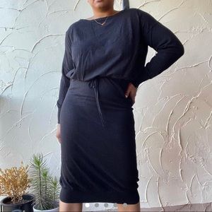 Tracy Reese black long sleeved drawstring midi waist sweater dress